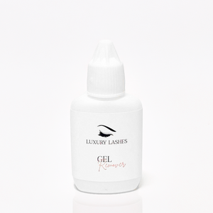Wimperextensions lijm remover van Luxury Lashes in witte fles op witte achtergrond.